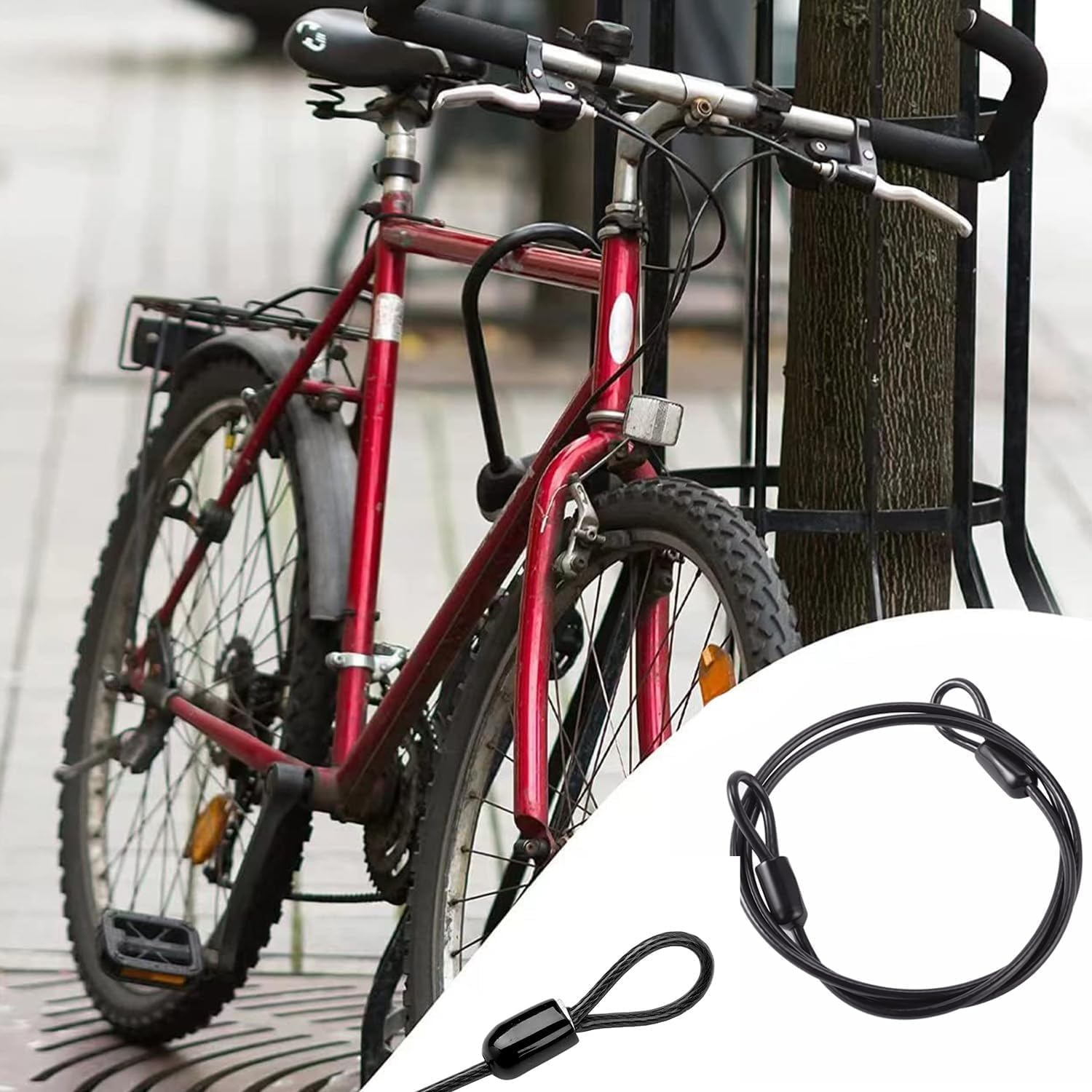 HENWUBEI Stainless Steel Safety Cable Lock, Outdoor Clothesline, Outdoor Travel Security Cable Lock, 200Cm 4Mm Braided Steel Coated Safety Cable Luggage Lock. image number 1