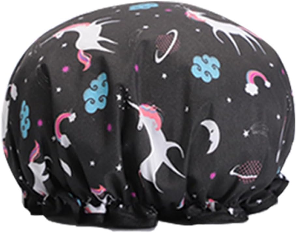 1 Pack Shower Cap, Reusable Bath Shower Caps for Women Long Hair, Double Layer Waterproof Bathing Shower Hat Hair Protector for Kids Girls Men (Black) image number 6