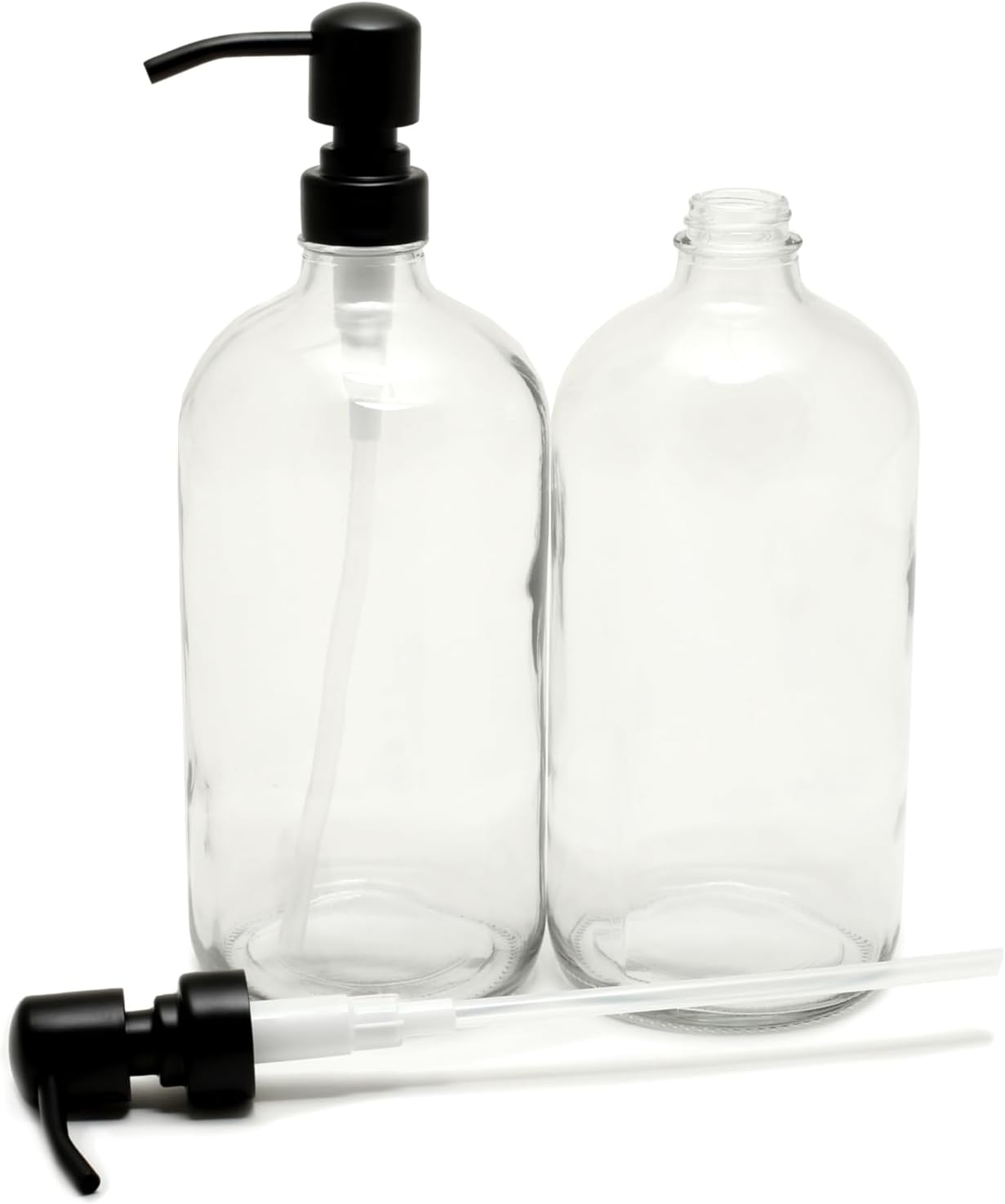 Vivaplex, 2, Large, 32 Oz, Empty, Clear Glass Bottles with Stainless Steel, Matte Black, Lotion Pumps image number 5