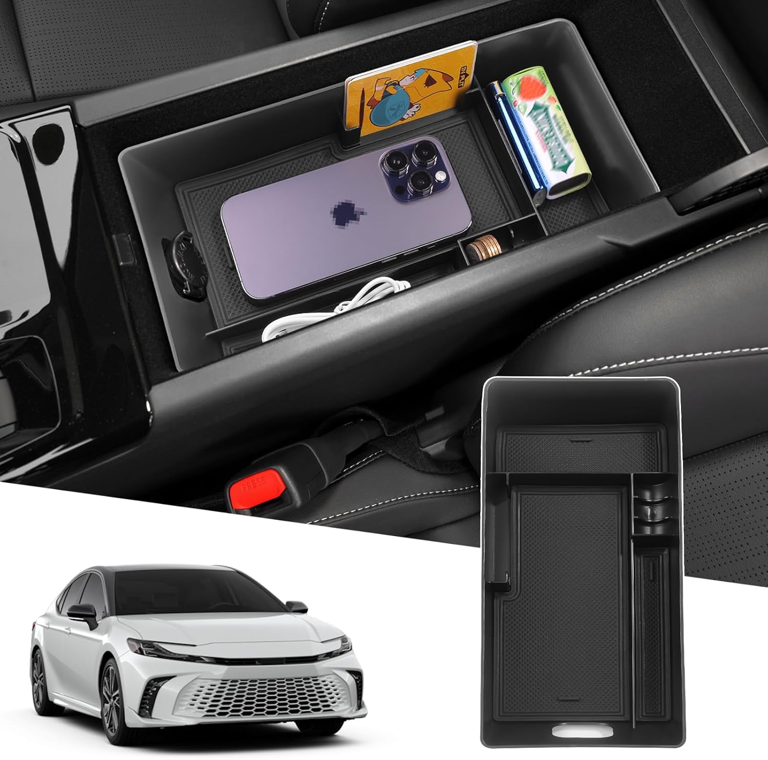 CKE for 9Th Gen Camry LE SE XLE XSE Compatible with Toyota Camry 2025 Accessories Car Center Console Organizer Armrest Box Armrest Cover Armrest Storage Box Insert Tray