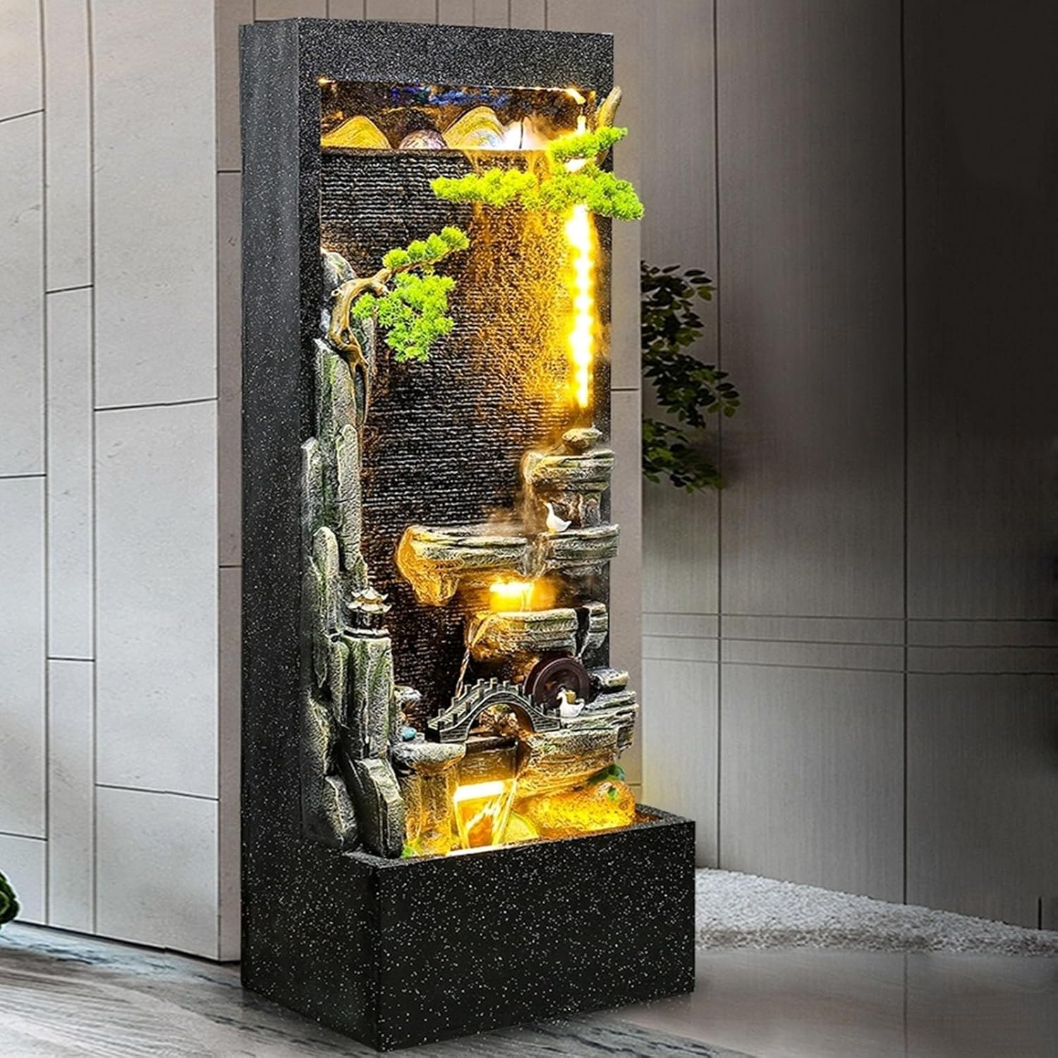 Outdoor Fountain Indoor/Outdoor Garden Water Fountain with LED Lights, Large Rockery Floor-Standing, Waterfall Feature for Home Decor image number 3