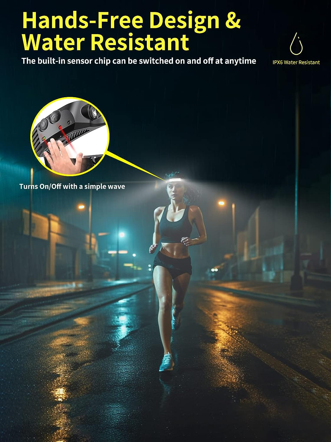 Smiling Shark LED Headlamps, 230&deg;Wide Angle 3*Multi-Color Light Strips 2 Packs Head Lamp Rechargeable with Motion Sensor Waterproof Headlight for Camping Hiking Outdoor, Head-Lamp-Led-Hat-Light - Multicolor image number 4