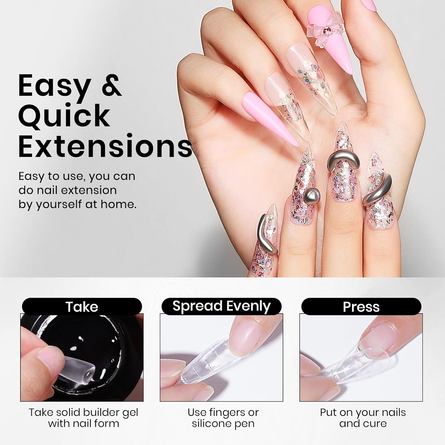 MIZHSE 30G Solid Builder Gel for Nails and 15G Rhinestone Glue for Nails, Clear Nail Builder Gel Hard Gel for Nails 3D Nail Sculpting Gel Non-Sticky U V LED Nail Charm Glue Nail Art Salon Home DIY image number 1