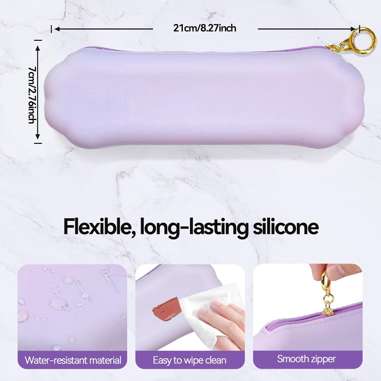 AWINNER Travel Makeup Brush Holder, Portable Silicone Make up Bag Organizer, Brushes Case with Anti-Fall Out Zipper Closure, Soft Cosmetic Pouch Travel Essentials, Purple, Modern - Pink image number 6