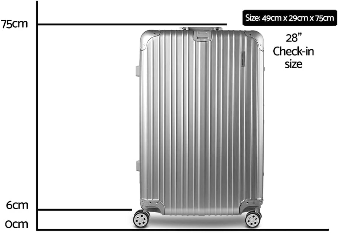 Wanderlite Luggage Set 28" Silver Suitcase Hand Luggages Travel Hard Case Hardside Shell Trolley, Carry on Bag Rolling Lightweight, TSA Lock Aluminium Frame - Silver image number 5