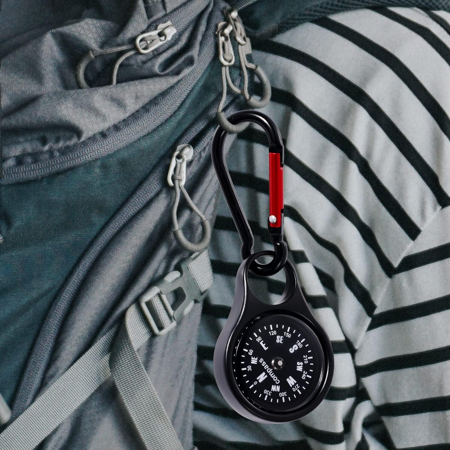 Camping Survival Compass, Pocket Portable Keychain Compass Survival Compass Navigation Tool Hiking Compass with Carabiner for Outdoor Hunting Climbing Backpacking image number 2