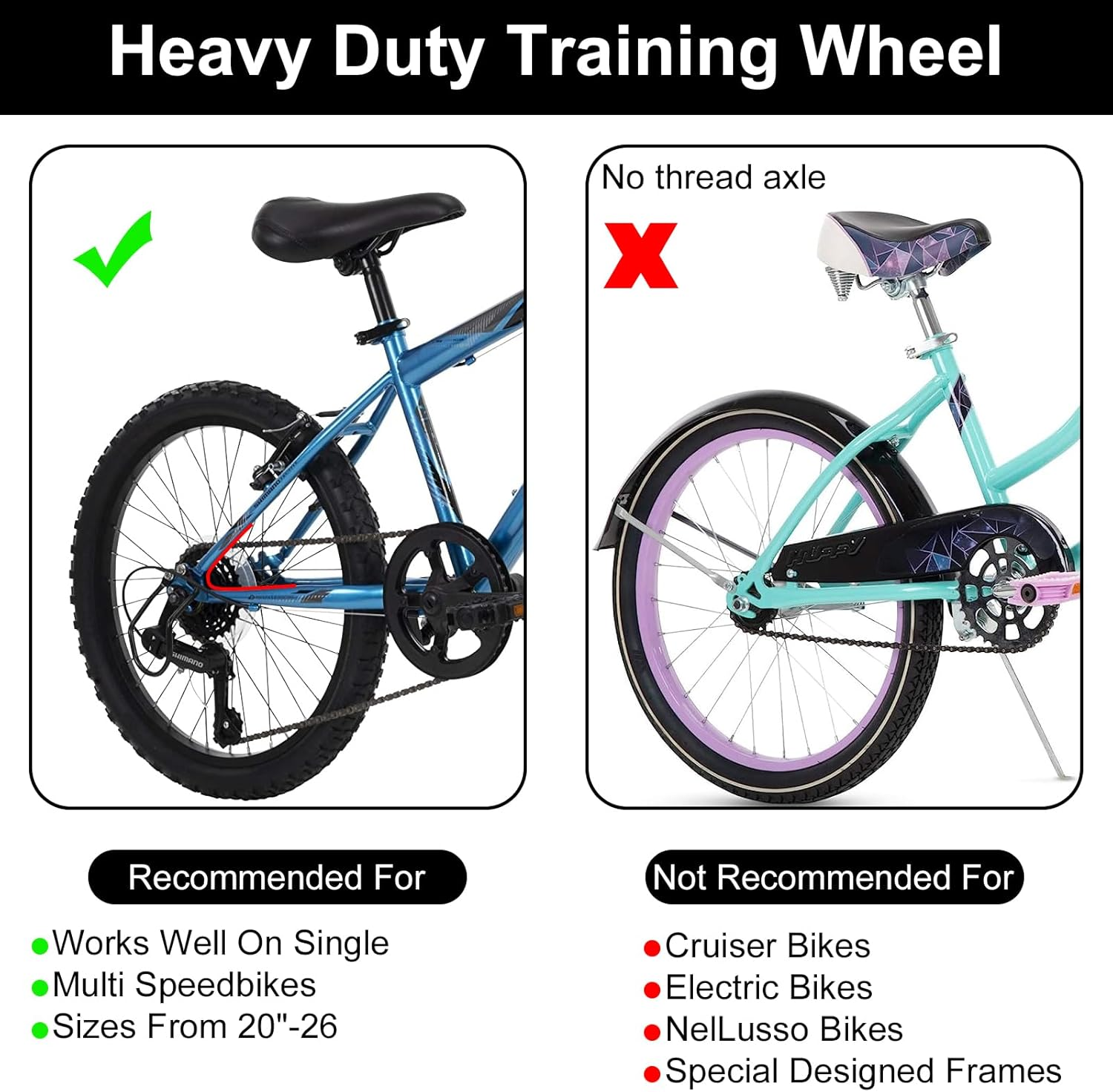 FORTOP Training Wheels for Kids Bikes with Gears, Derailleur Compatible, Fits 16&ndash;22 Inch Children&rsquo;S Bicycles, Heavy Duty Adjustable Stabilizers for Kids Gear Bikes (Black) image number 2