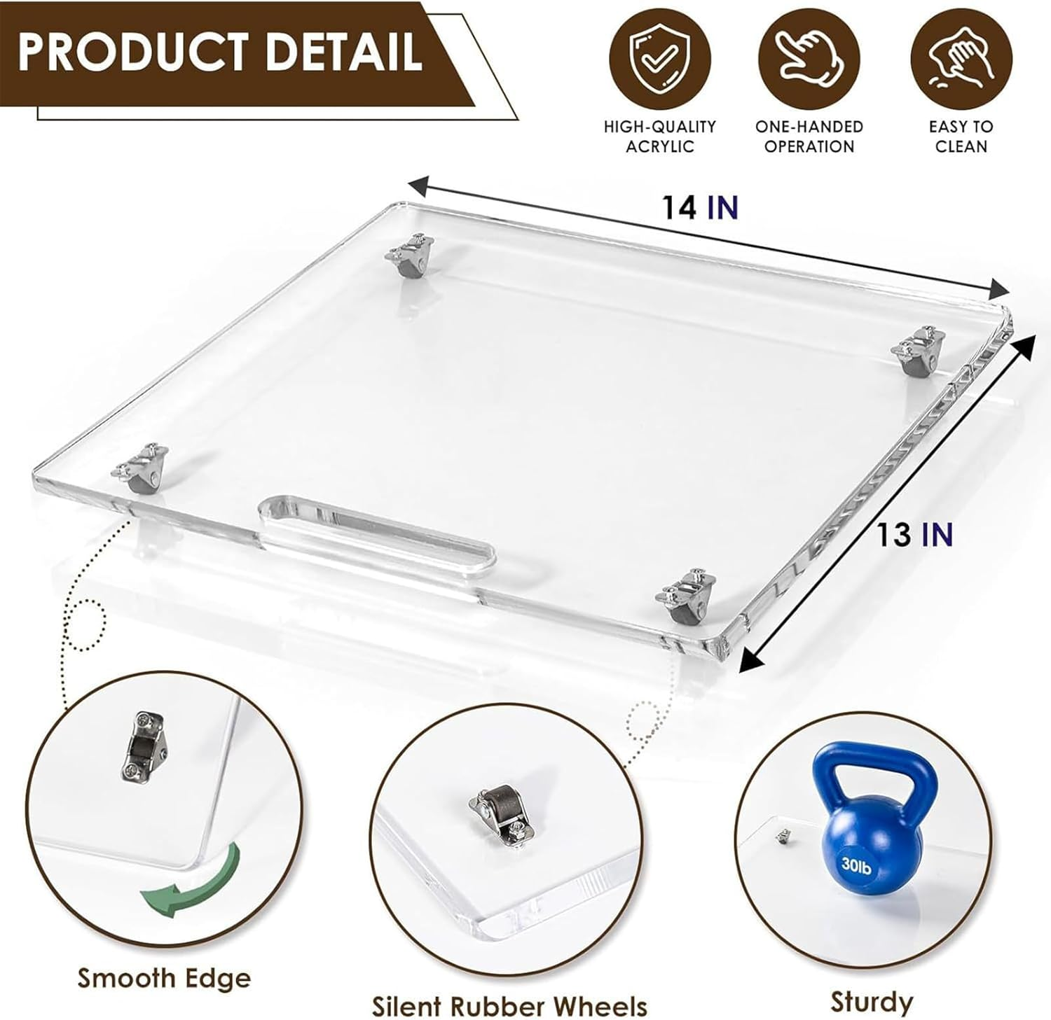 Coffee Maker Slider Tray for Counter - Acrylic Appliance Slider Tray with Rubber Wheels | 14X13In Roller Board Home Kitchen Machine Organizer for Mixer Countertop image number 2