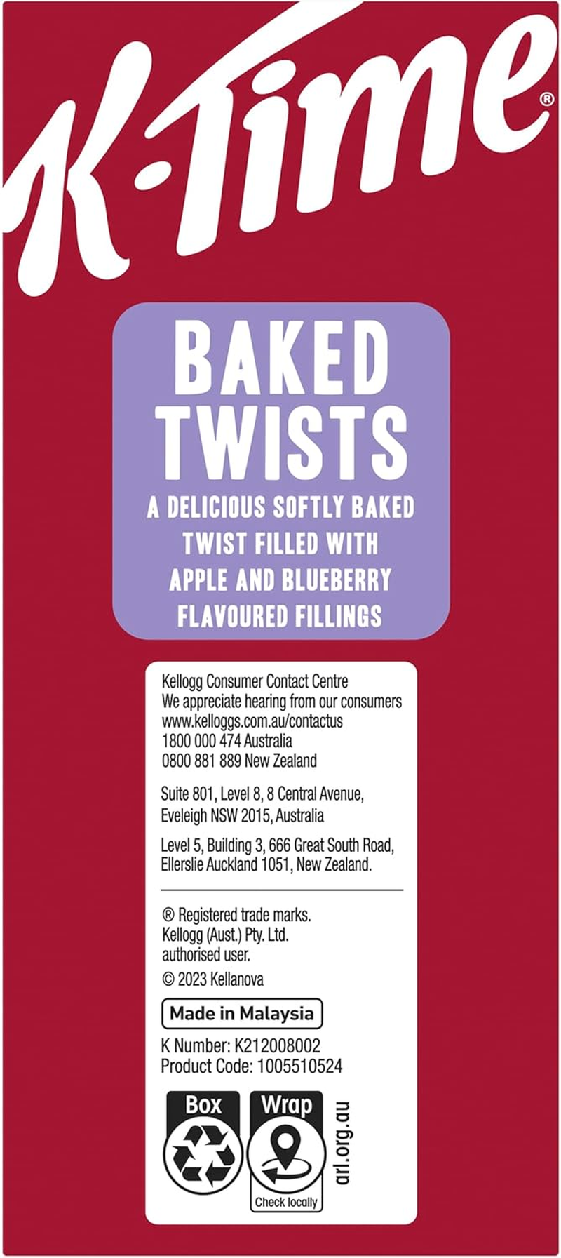 Kellogg'S K-Time Baked Twists Apple and Blueberry Flavoured Snack Bars, 9-Pack image number 1