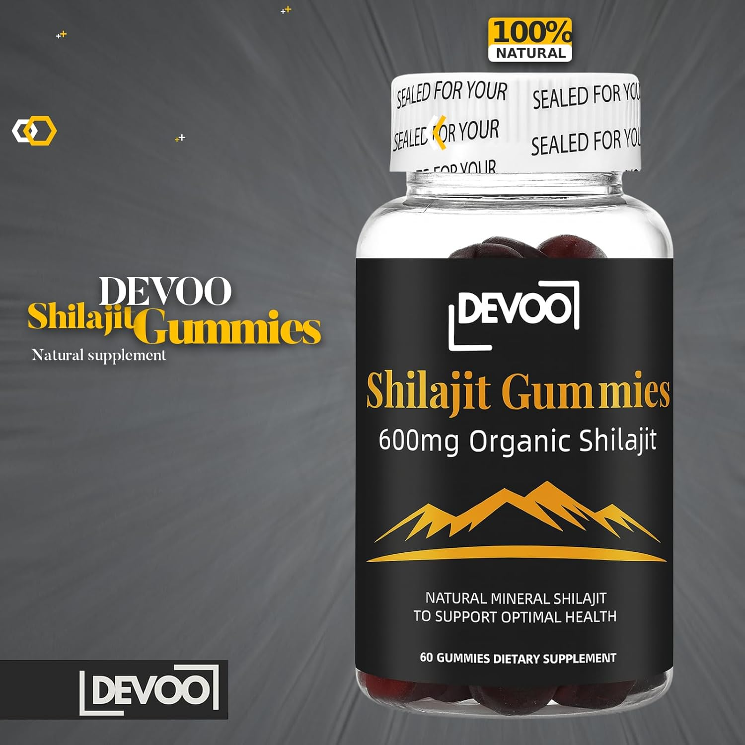 Devoo Shilajit Gummies 600Mg &ndash; Organic Himalayan Shilajit Supplement, Sugar-Free, Vegan Energy & Vitality Booster for Men & Women &ndash; 60 Count image number 2