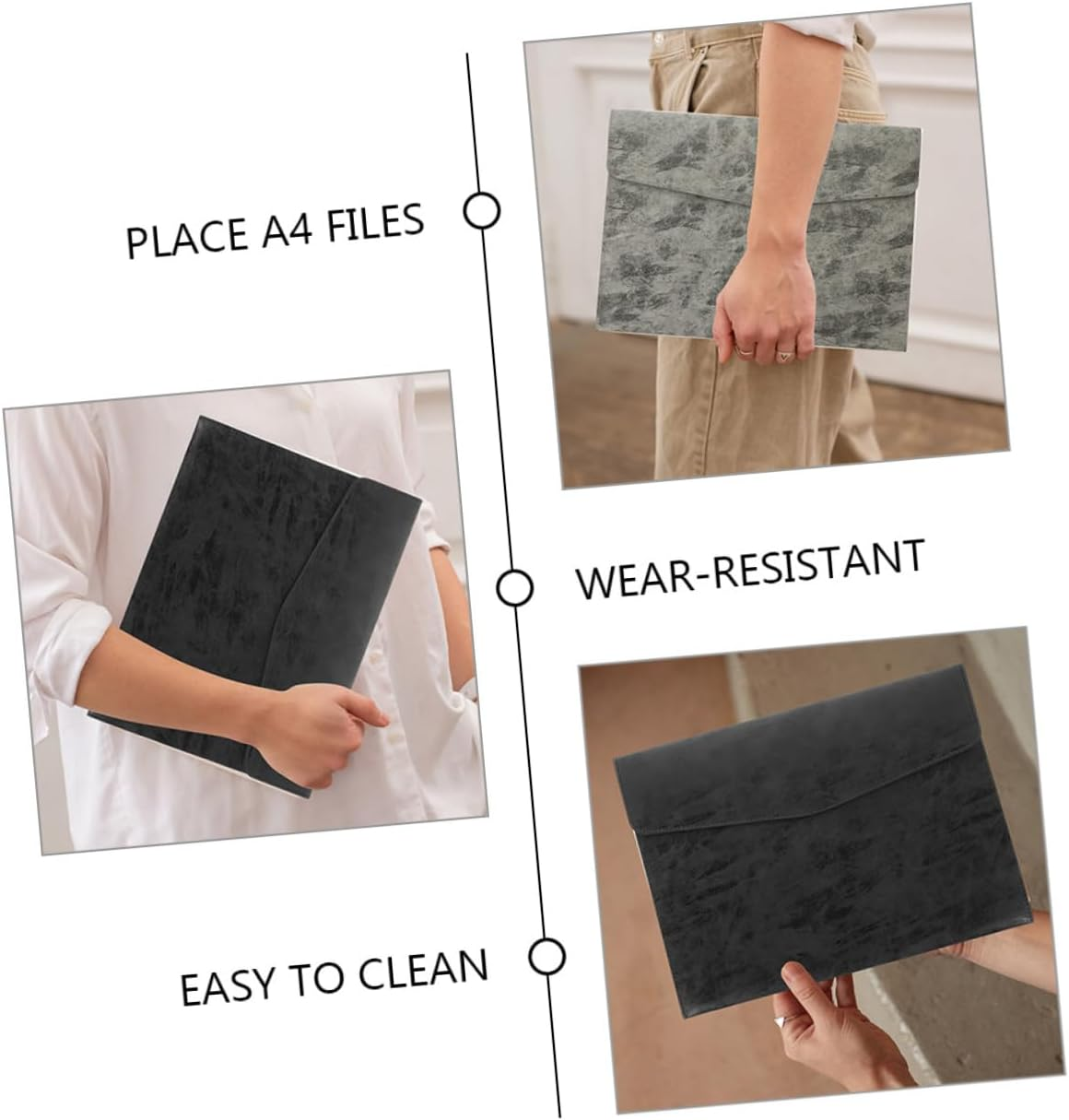 LALAFINA Document Bag Pockets Faux Leather File Organizer Compact Storage for Bills Statements Contracts image number 6