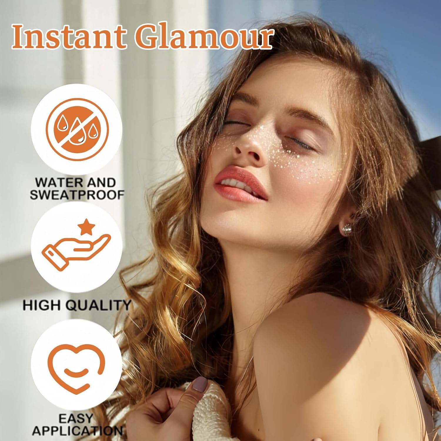 Lyvixora 6Pcs Gold Glitter Freckles Face Makeup Patches, Waterproof Sparkle Makeup Patches for Women, Body Glitter Second Skin Tattoo, Face Speckles for Party & Festival