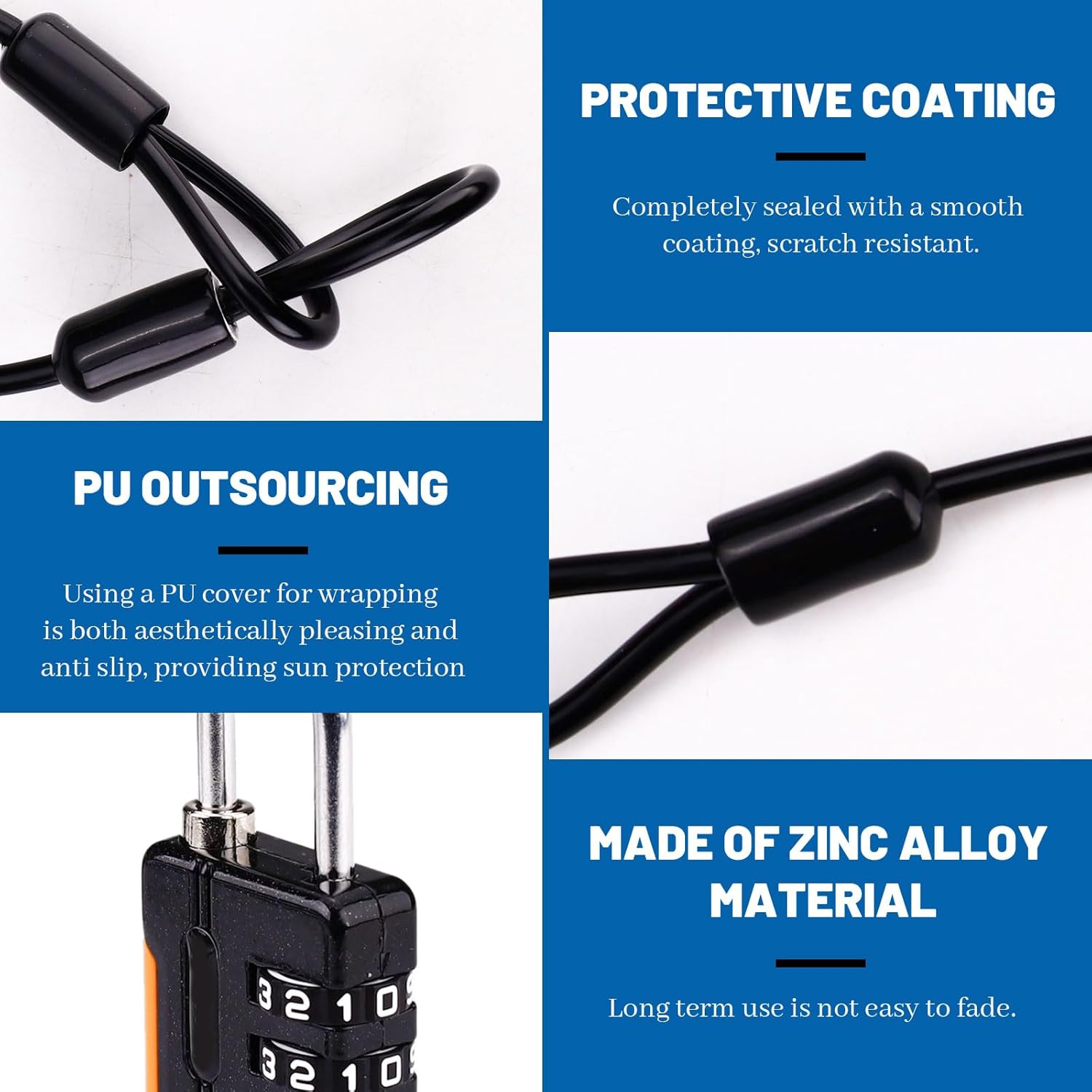 2 Sets Security Steel Cable with 4 Digit Combination Lock, Wire Rope Lanyard Cable with Lock, Cable Luggage Lock, Steel Cable Lock for Outdoor Travel Luggage (Black) image number 5