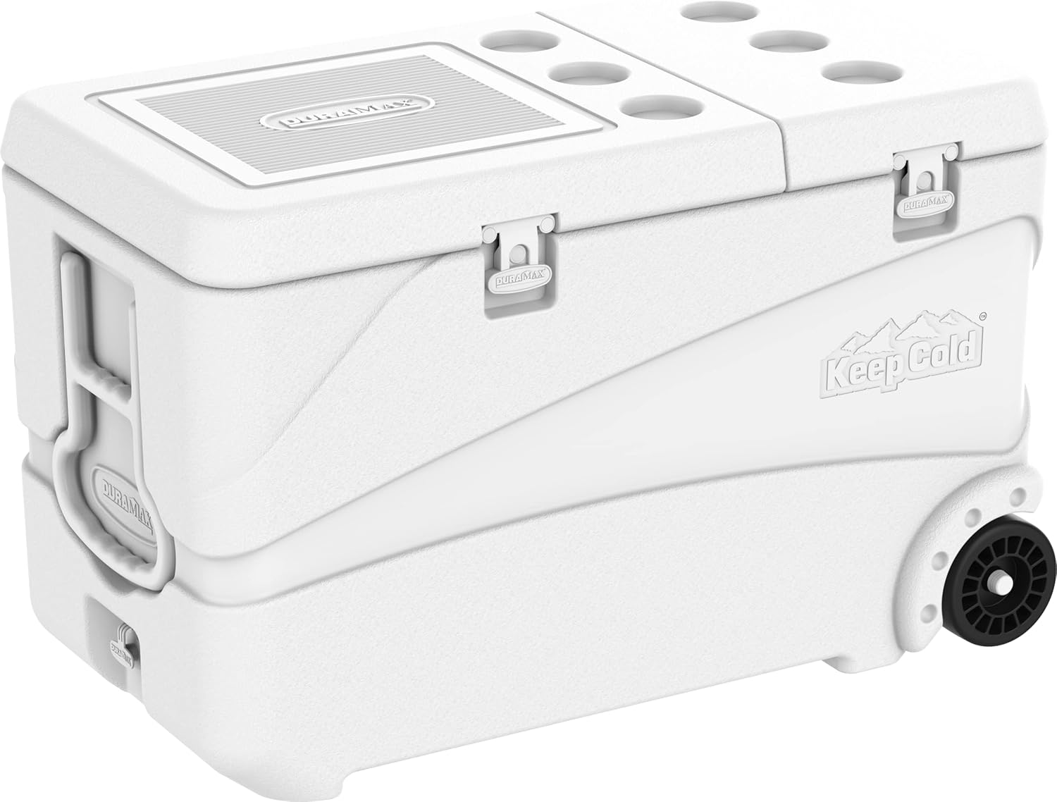 Duramax Deluxe Icebox 102, High Performance Cool Box with PU Insulation, 6 Days of Ice Retention, Icebox with Wheels & Handles for Easy Mobility, Cup Holders on Lid, Durable Cool Box, Ice Chest, White image number 5