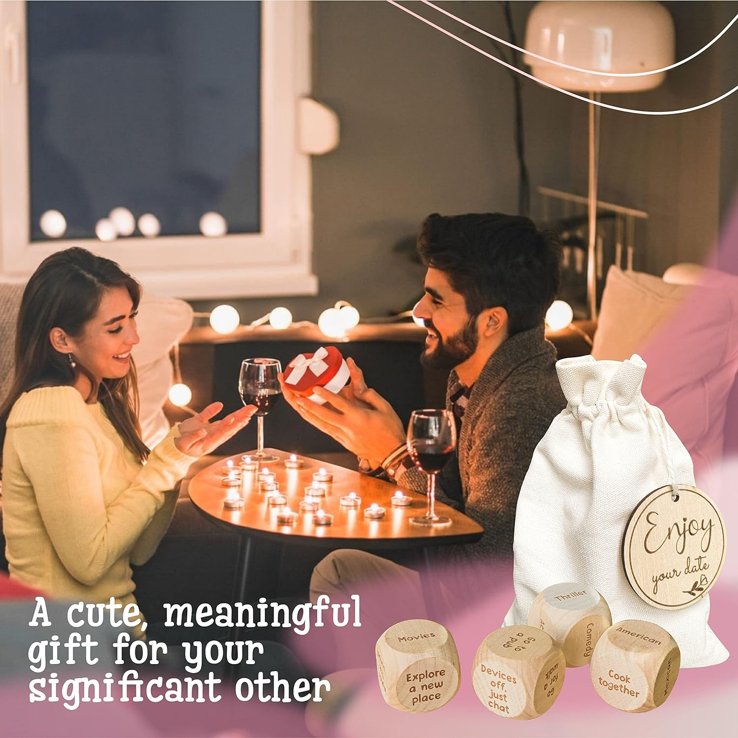 Stofinity Date Night Dice for Couples - Food Dice Game, Take Out Dice, Funny Anniversary Wooden Gifts for Him Her, What to Watch Decision for Movie Dice, Romantic Wood Couple Date Night Ideas image number 3