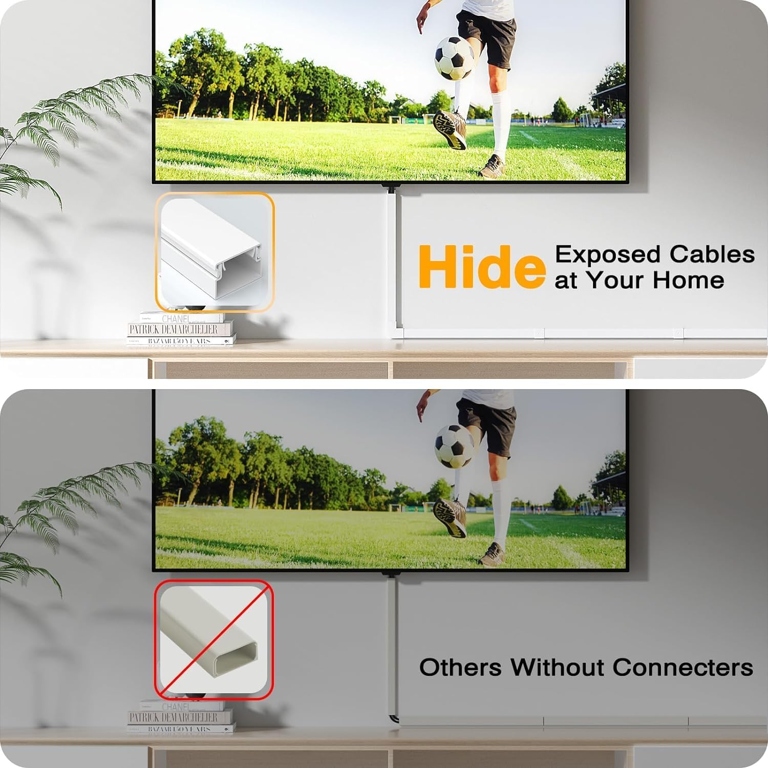 Cord Cover Raceway Kit, 157 Inch Cable Cover Channel, Paintable Cord Concealer System, Cord Wires Hider, Hiding Wall Mount TV Powers Cords in Home Office, 10X L15.7In X W0.95In X H0.55In, White image number 1