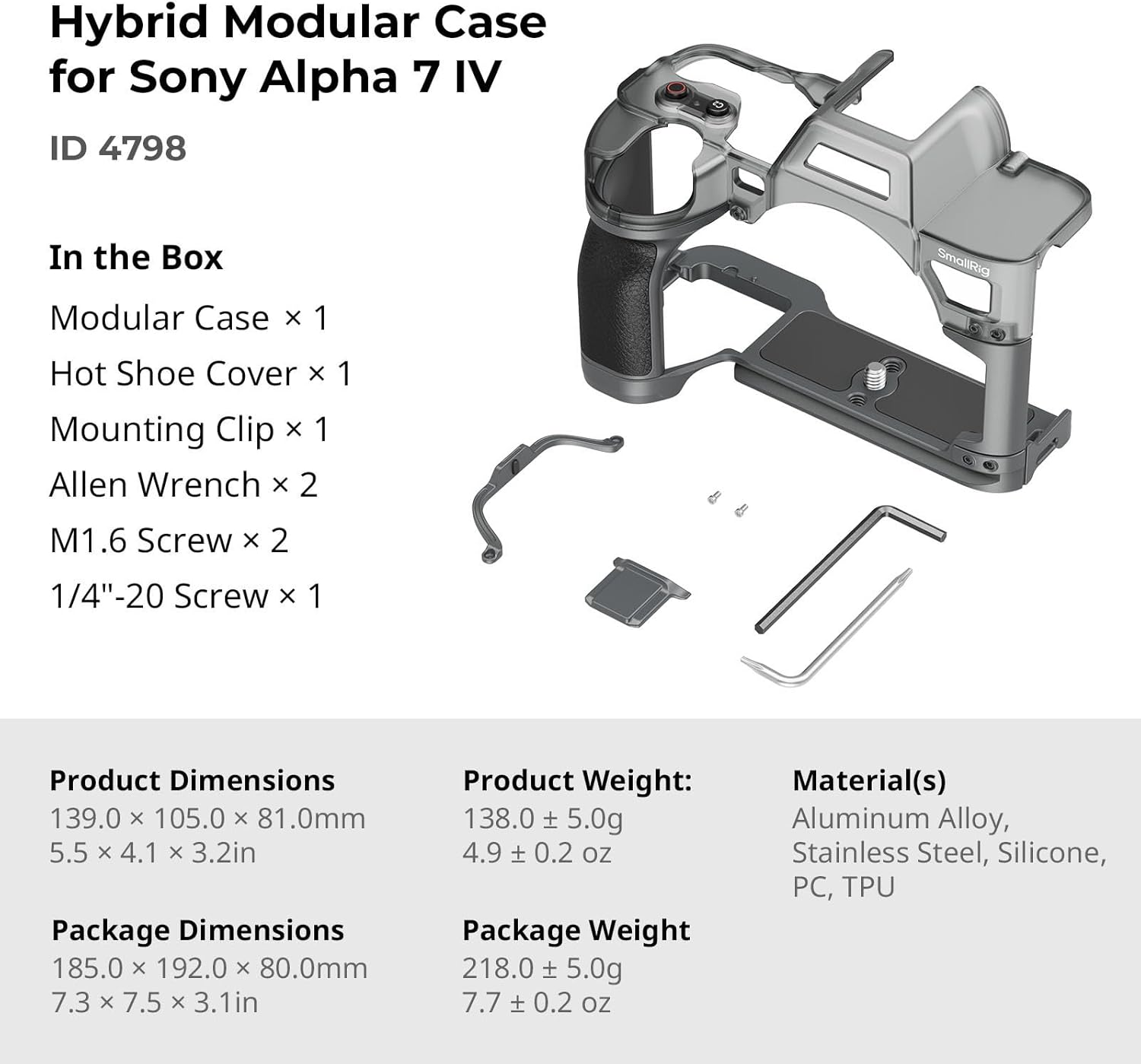 Smallrig A7 IV Hybrid Modular Cage Only for Sony Alpha 7 IV, Full-Cover Protection Camera Cage with Ergonomic Grip and Integrated Plate for Arca-Swiss image number 2