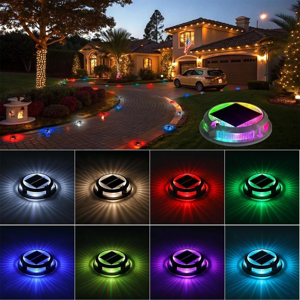 Cyperever Solar Driveway Lights 4 Pack, 8 Colors 4 Modes Extra Bright Driveway Solar Lights with 8 Premium LED Beads & High-Quality Shell for Driveway Garden Walkway Yard Fairy Fence Stairs Deck Patio image number 4