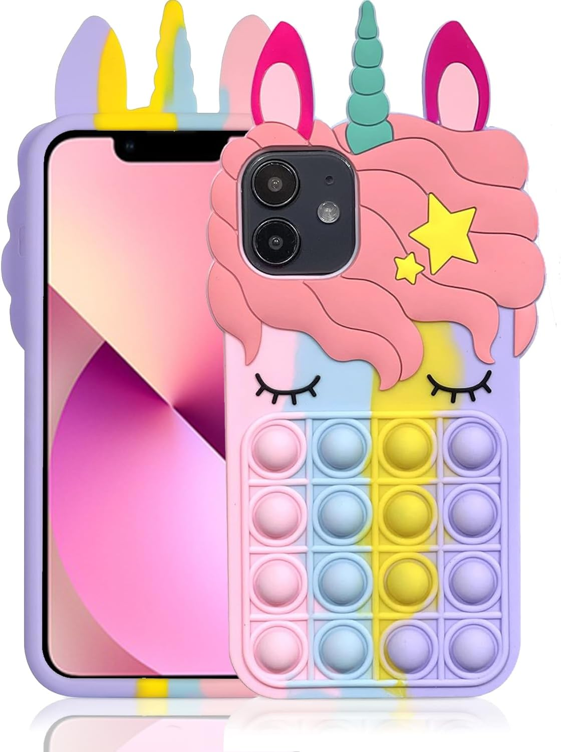 Aspack Pop Bubbles Case for Iphone 12/12 Pro, Cute Lovely Cartoon Unicorn Rainbow Pop Shockproof Silicone Soft Phone Case for Apple Iphone 12/12 Pro 6.1 Inch image number 1