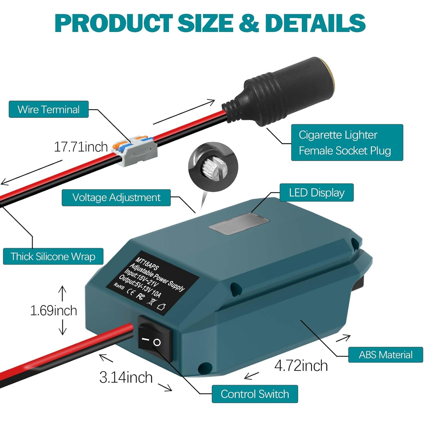 18V to 12V Step down Converter for Makita 18V, Power Wheel Adapter for Makita Voltage Reducer Transformer 130W Buck Converter Regulator for RC Car Truck Light & DIY image number 3