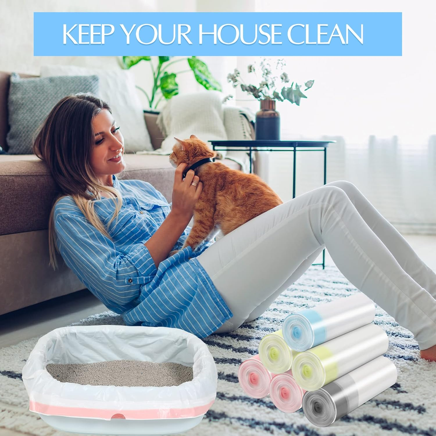 Jutom 28 Count Sifting Litter Box Liners, Drawstring Jumbo Sifting Cat Litter Bags with Holes, 31 X 18 Inch 22 Lb Capacity Portable Thick Scratch Resistant Drawstring Bags for Pet Cats