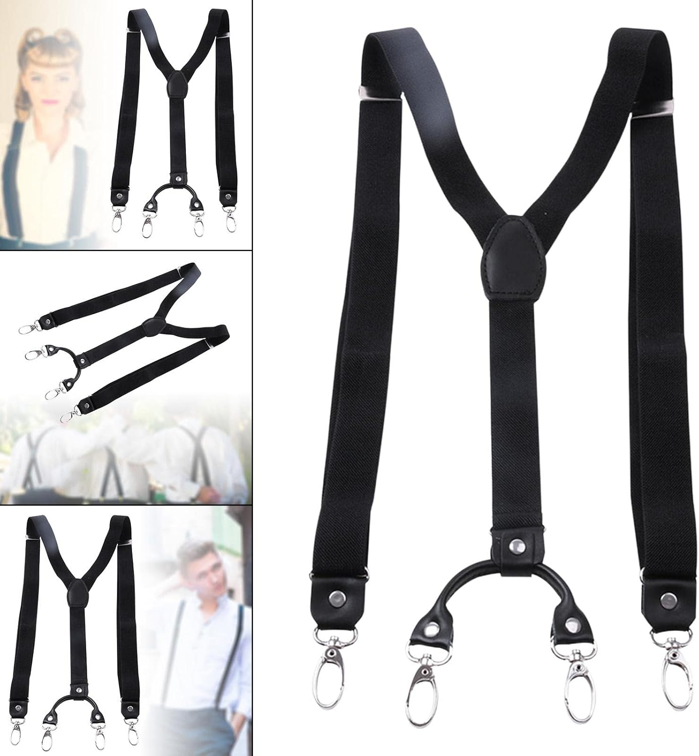 Suspenders for Men, Elastic Adjustable 4 Hooks Y Back Construction 1 Inch Wide Belt Loops Pants for Work Casual Accessories