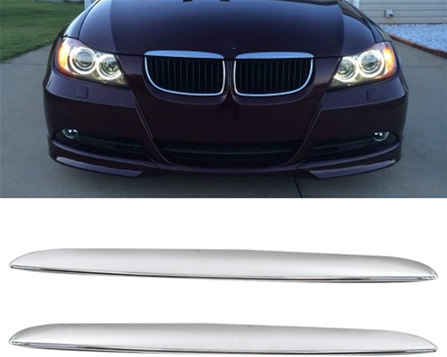 Munirater 2-Pieces Chrome Plated L&R Hood Trims above Kidney Grille Replacement for BMW E90 E91 3-Series 325I 330I 328I 2006 2007 2008 image number 1