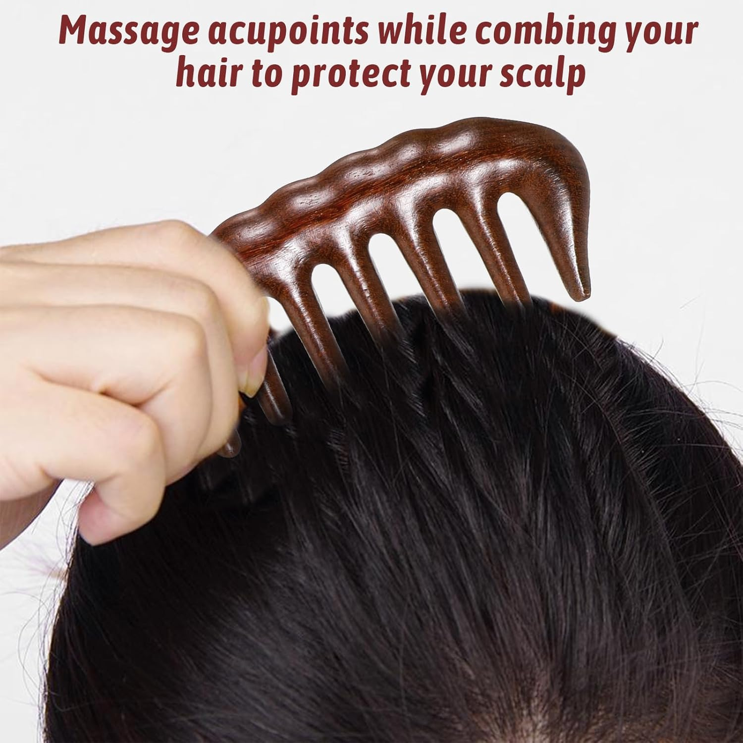 Sandalwood Wooden Comb Wide Tooth Comb Antistatic Wooden Comb Hair Golden Sandalwood Curling Comb with Storage Bag Beard Comb Hairdressing Comb Massage Hair Comb Travel Hair Detangler Brush for Men image number 4