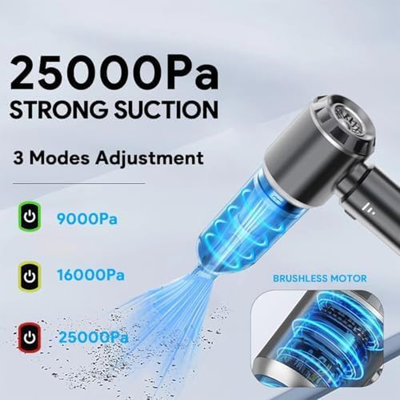 Car Vacuum Cleaner High Power Cordless, Wireless Handheld Vacuum Cleaner with 3 Gear Adjustment,23000Pa Brushless Motor Mini Vacuum, Portable Vacuum Cleaner Cordless for Home,Office,Kitchen,Cars Gray image number 6