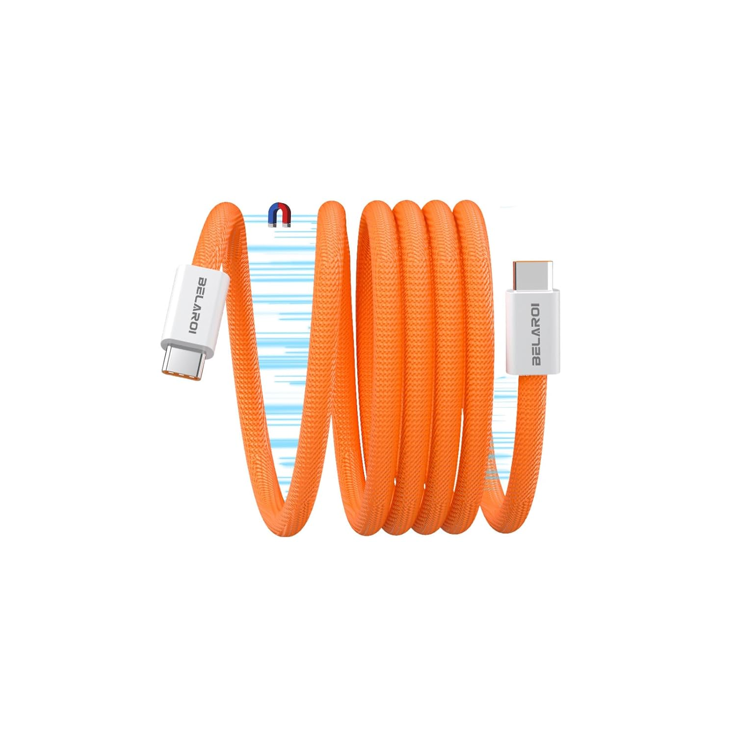 BELAROI PD240W/140W/100W Ultra-Fast Charging Cable, USB-C Magnetic Retractable, PD3.1 Compatible 480Mbps Data Transfer, Supports Tablet/Iphone15/Huawei/Xiaomi 1M Durable Quick Charger (Orange)