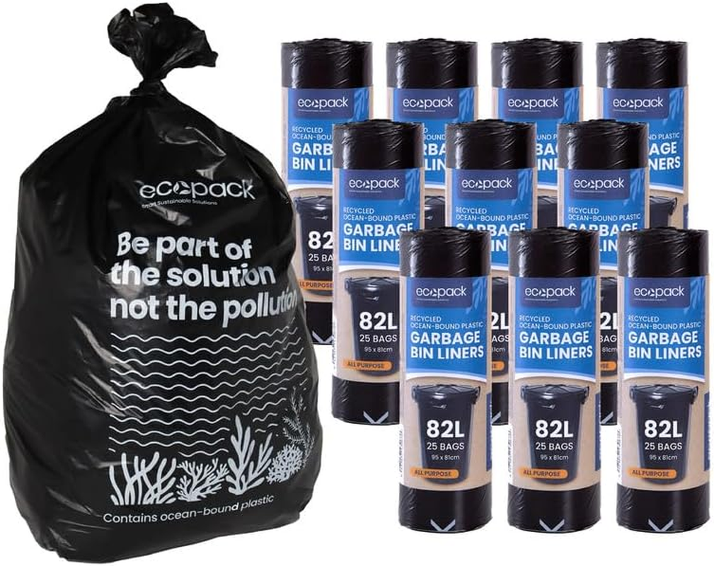 Ecopack Recycled 82L Bin Liners |250 Bags |Strong,Leak Proof Recycled Plastic Garbage Bags | All Purpose Rubbish Bags for Commercial Bins, Household & Cleaning |10 X Rolls of 25 Bin Bags image number 4