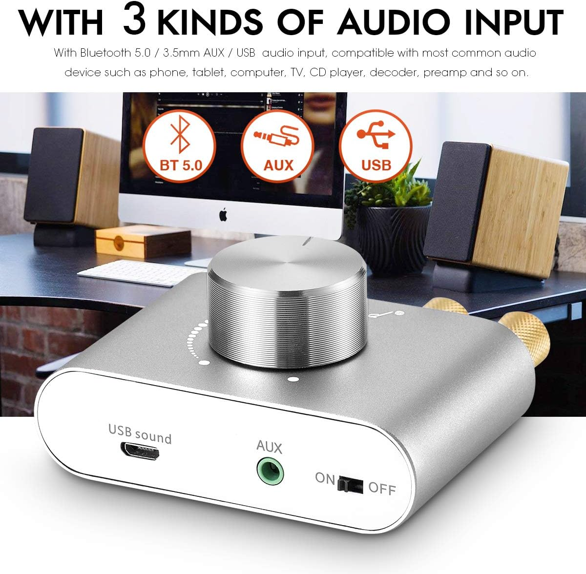 Nobsound Mini 50W X 2 Bluetooth Power Amplifier; 2.0 Channel Stereo Hi-Fi Digital Amp; Wireless Audio Receiver; PC Sound Card for Home Speakers with Power Supply Upgrade Version (Silver) image number 4