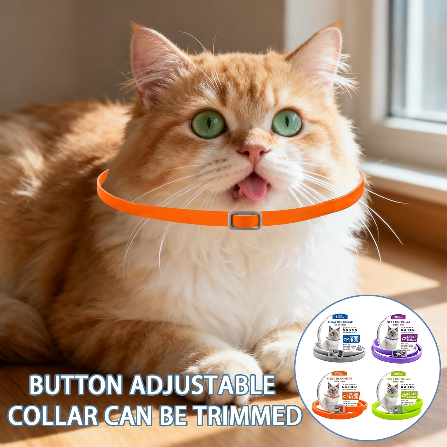 4Pcs Flea Treatment Collar for Cats, Effectively Prevent Flea and Tick Adjustable Silicone Suitable for All Cats, Waterproof and Safe image number 1