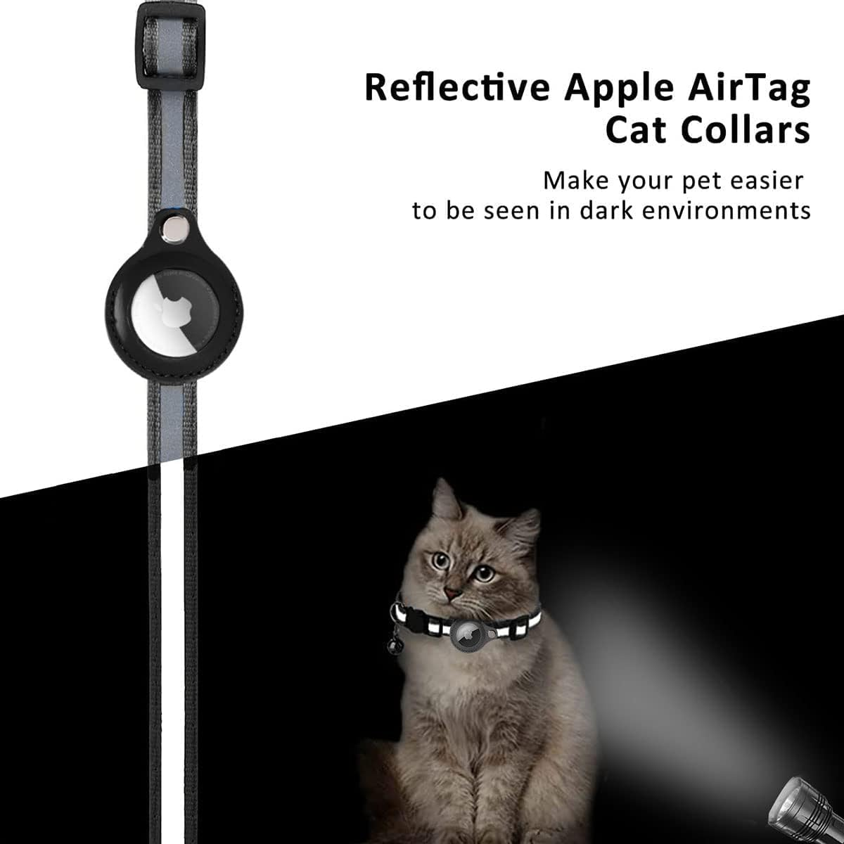 Cat Airtag Collar Breakaway Reflective Kitten Collar with Air Tag Holder and Bell Breakaway Buckle Lightweight for Pets Kitten Adjustable Cat Collar with Safety Buckle and Bell (Black) image number 4