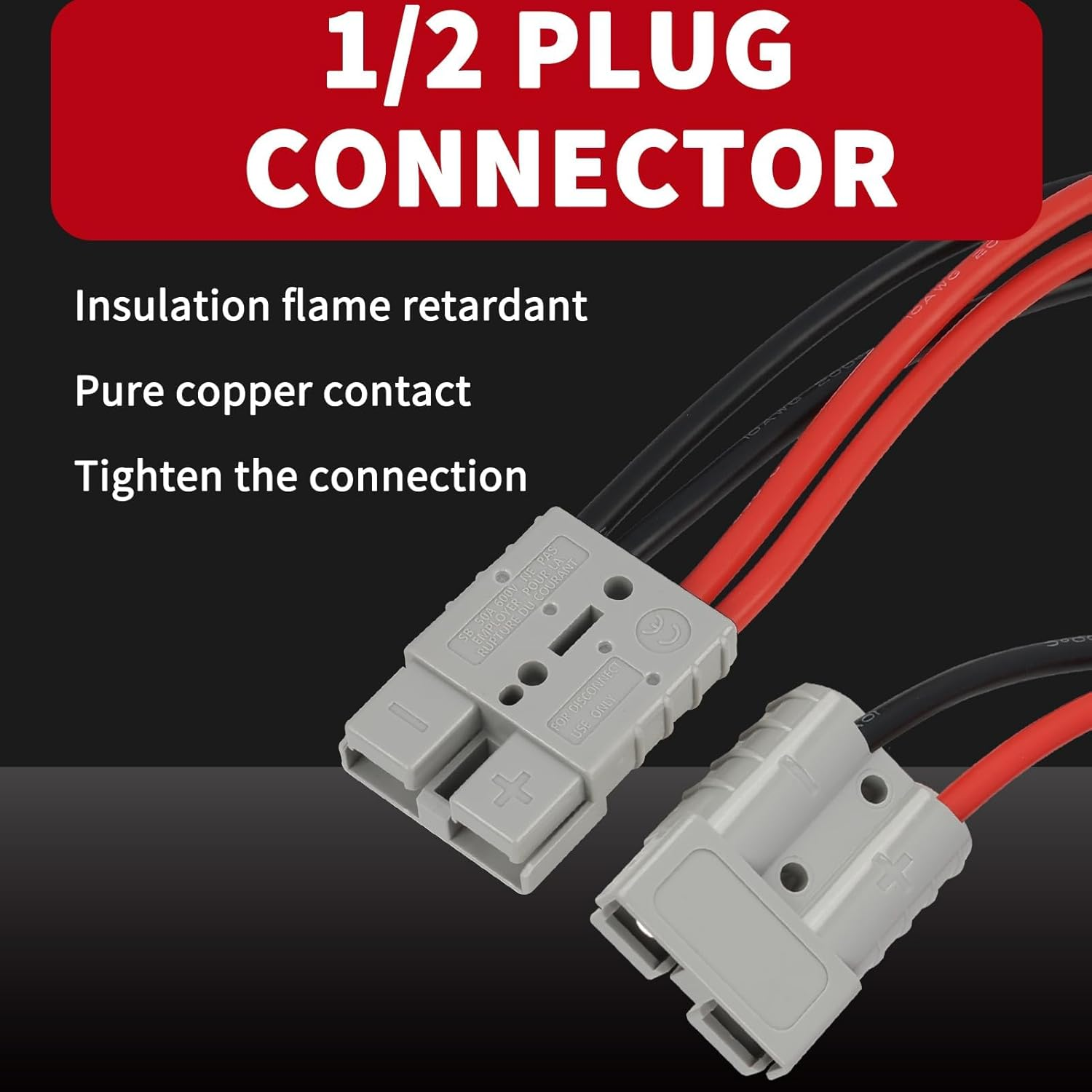 10AWG 50Amp SB50 Anderson Plug Connector, 600V 300Mm 1 to 2 Anderson Plug Connector Double Y Adapter, 6Mm Battery Cable for Car, RV, Truck, Trailer, Automotive Accessories Battery Extension Cable