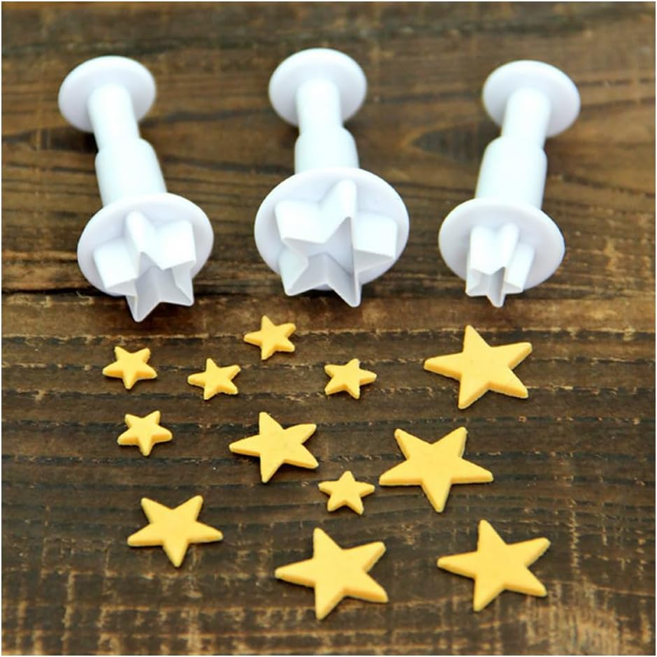 3 Pieces Star Mini Fondant Plunger Cutter Set Plastic Fondant Cake Molds DIY Biscuit Baking Molds (Star) image number 2