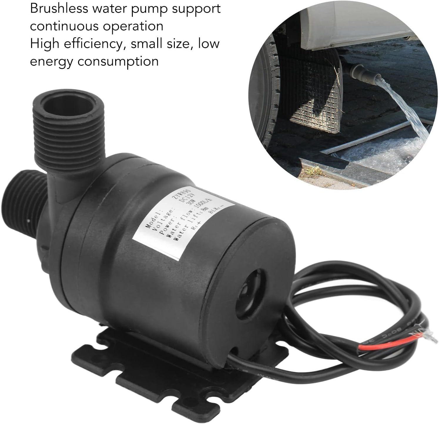 12V Water Pump, 1000L per Hrs 8M Lift Height Ultra Quiet Submersible Water Pump, IP68 Waterproof Detachable Brushless for Aquariums, Fish Tank, Pond, Fountains image number 6