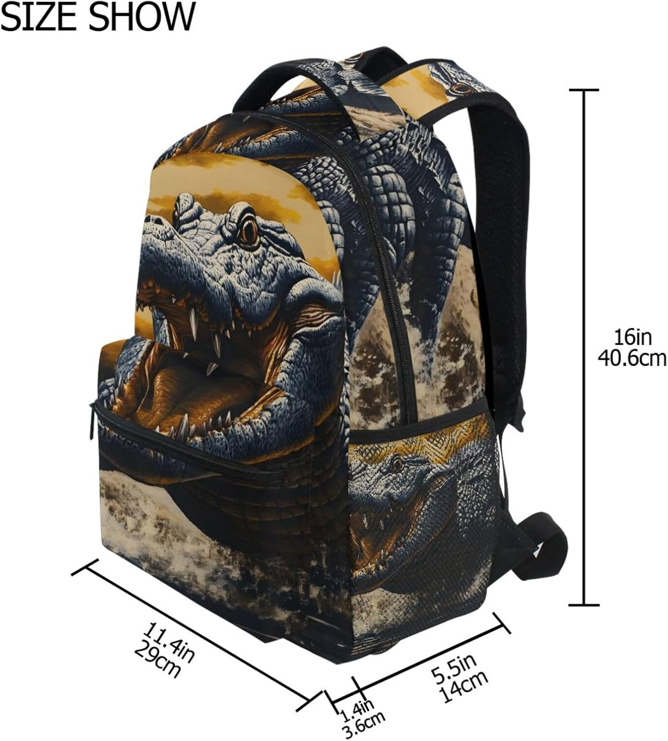 WOIWB Vintage Crocodile Kid'S School Backpack for Girls Boys, Bookbag Hiking Backpacks Small Size image number 4