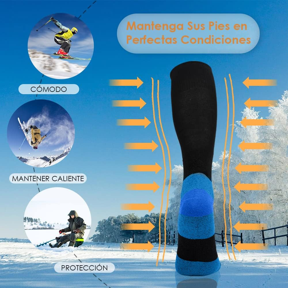 AUTOWT Ski Socks for Men & Women, Cold Weather Wool Socks for Snowboarding, Skating, Hiking, Sea Fishing and Other Outdoor Sports, Winter Thermal Knee-High Socks, Soft Cushion Winter Ski Socks image number 3