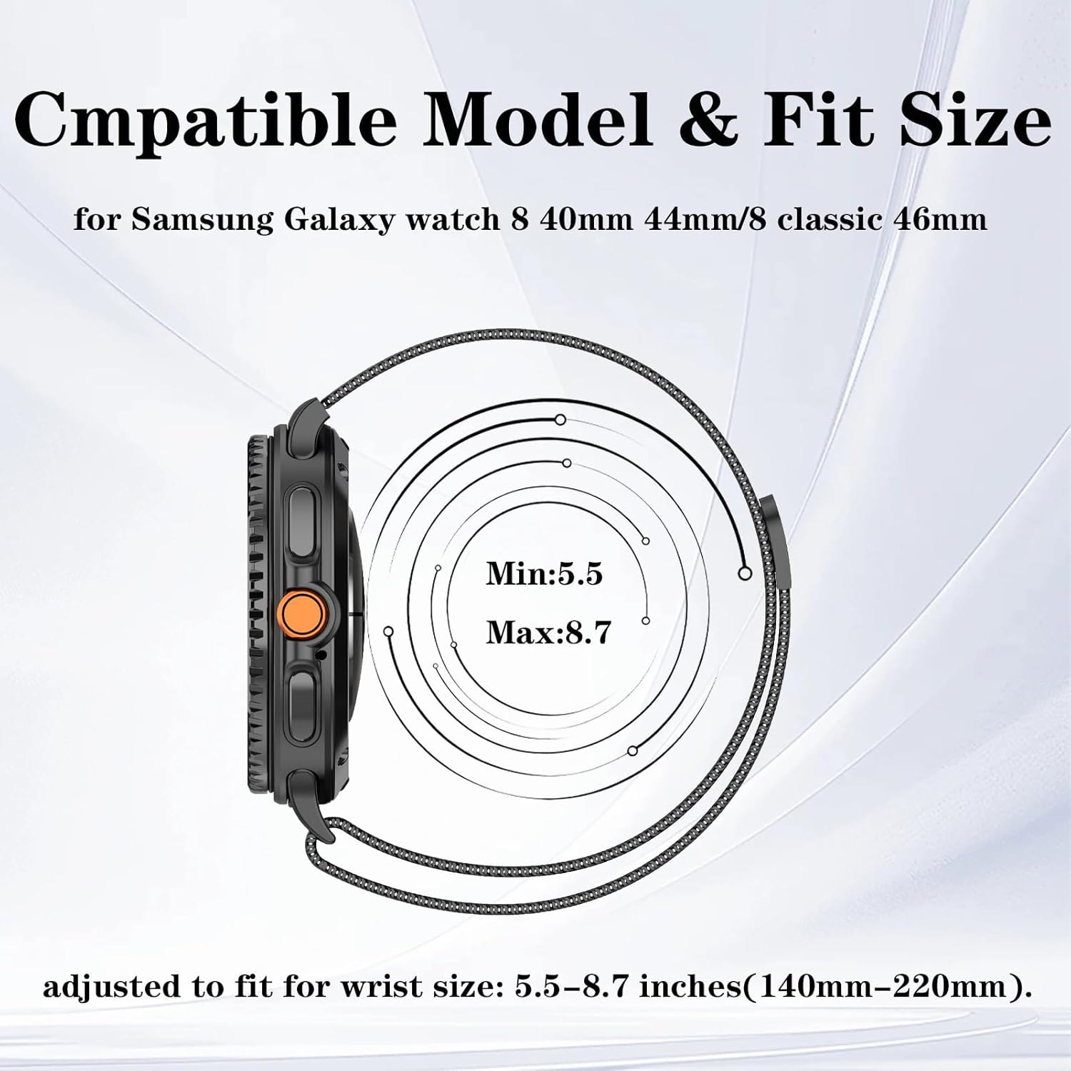 Metal Milanese Loop Compatible with Samsung Galaxy Watch 8 40Mm 44Mm Band Men and Women, Magnetic Clasp Replacement Strap for Samsung Galaxy Watch 8 46Mm Classic image number 5