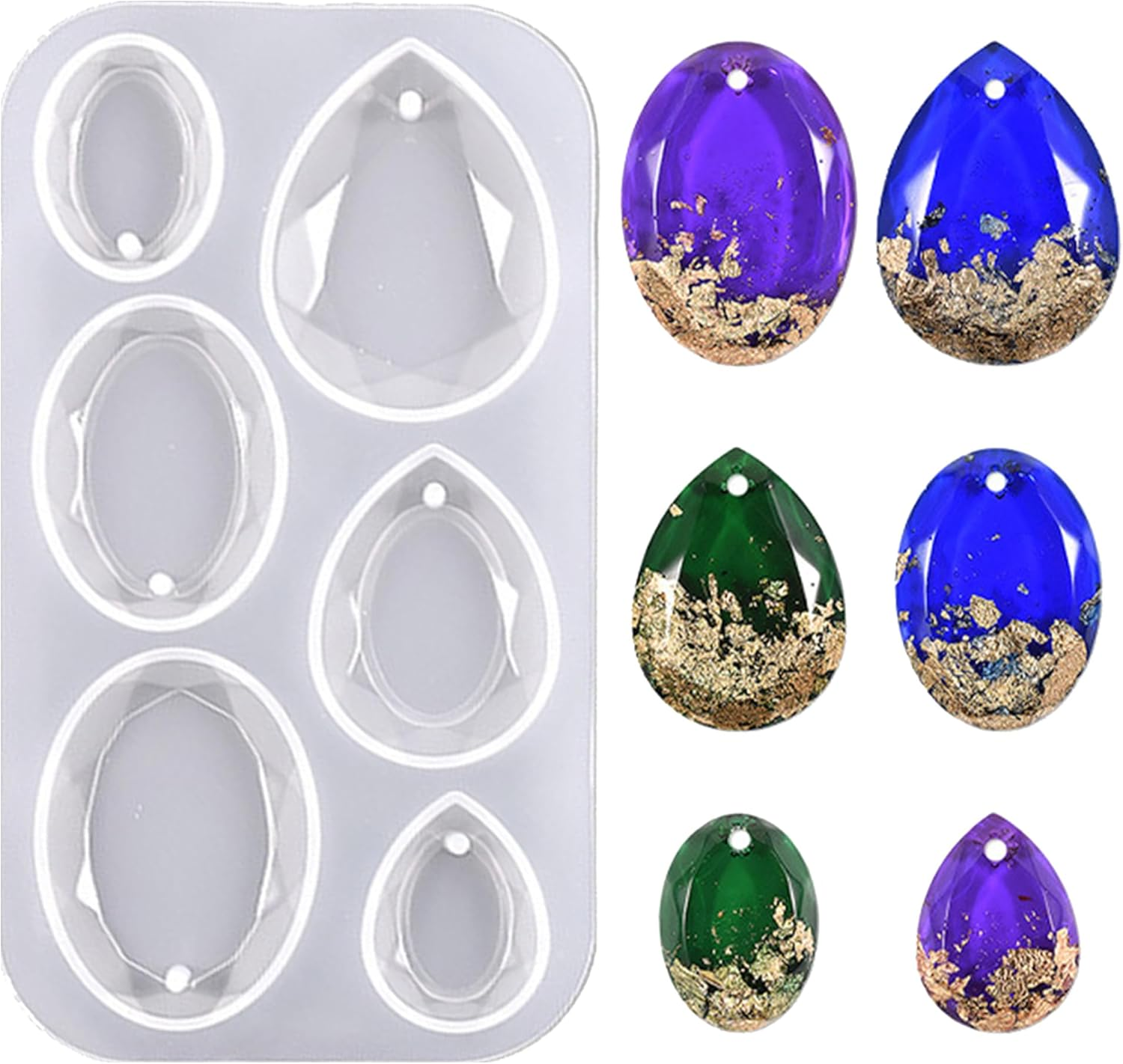 Waterdrop and Oval Resin Jewelry Molds,6 Cavities Silicone Pendant Molds for Resin Epoxy,Resin Casting Molds with Hanging Hole for DIY Gem Cabochon Pendant, Earring, Necklace Jewelry Making image number 4