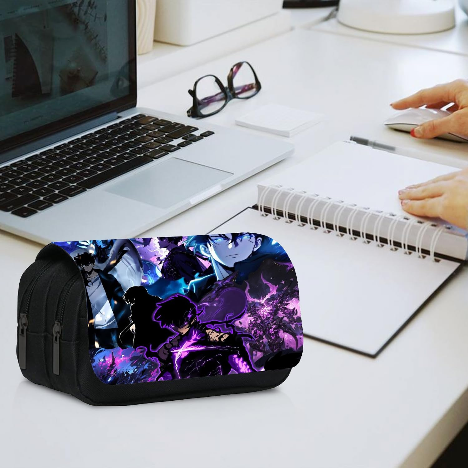 UBBY Solo Leveling Pencil Case Double Layer with Zipper 20 X 10 X 9 Cm Pencil Case for School Office Travel Teens - Polymorphism image number 4