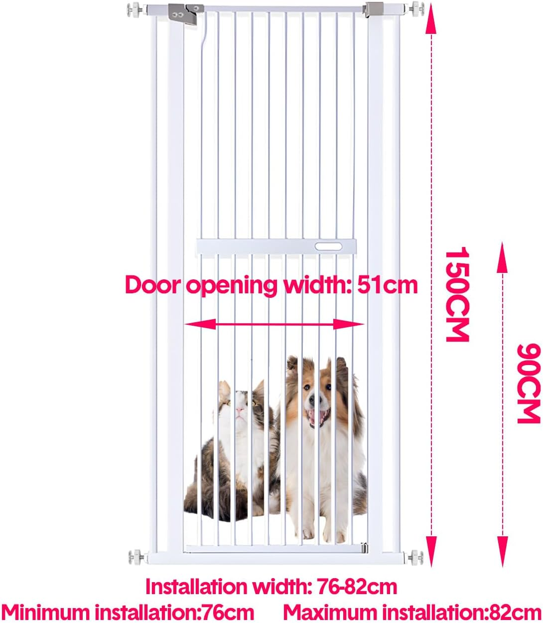 Extra Tall Pet Gate 150Cm | Retractable Pet Safety Gate for Doors, Stairs & Balcony | Adjustable Walk-Through Design with Long Handle | Portable Extension Fence for Dogs L image number 4