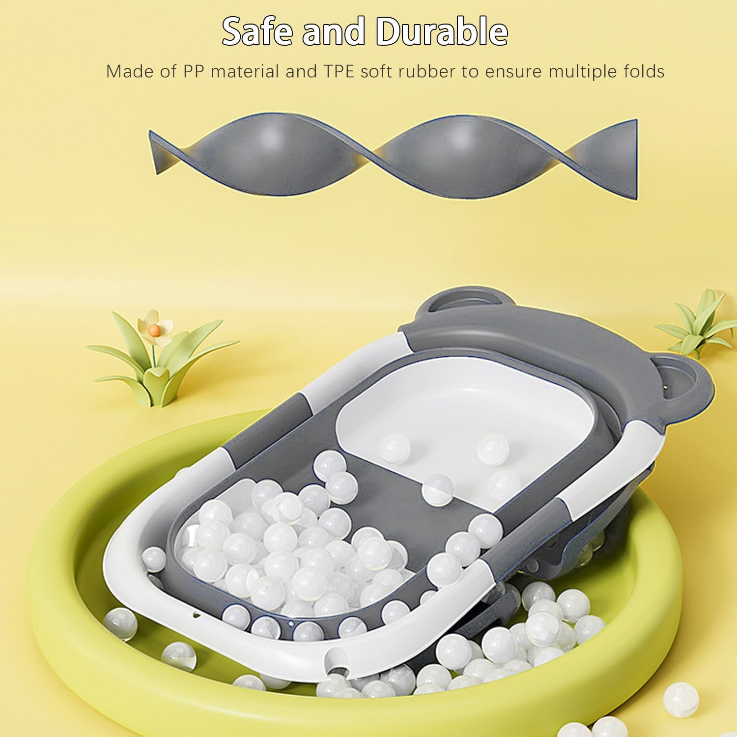 Collapsible Baby Bathtub for Infants to Toddler with Floating Cushion,Foldable Baby Bath Tub Set Applicable 0-36 Month,Perfect Portable Travel Baby Tub for Newborns Boy (Grey) image number 5
