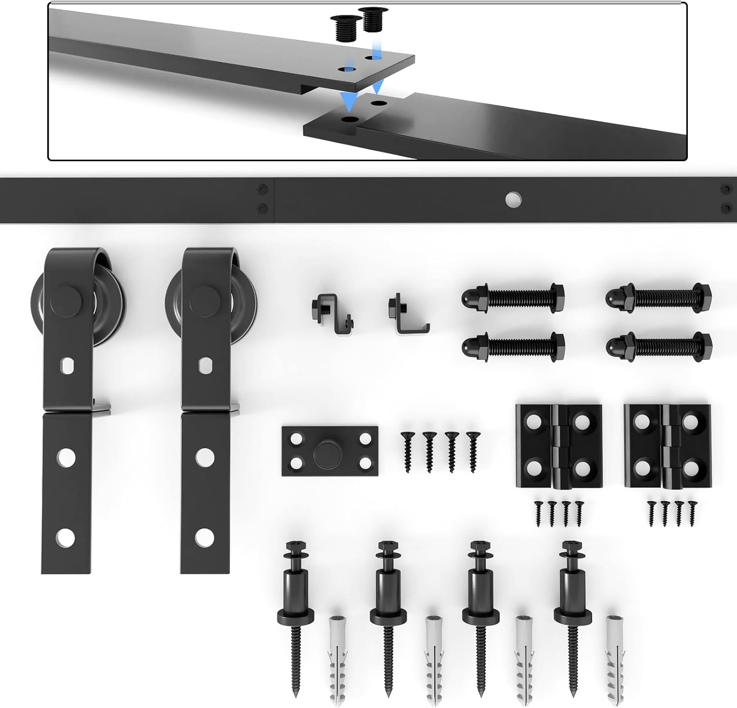 Dondelight 52" Bi-Folding Sliding Barn Door Hardware Kit for 2 Doors, Low Ceiling Lite Version Roller, Black image number 6