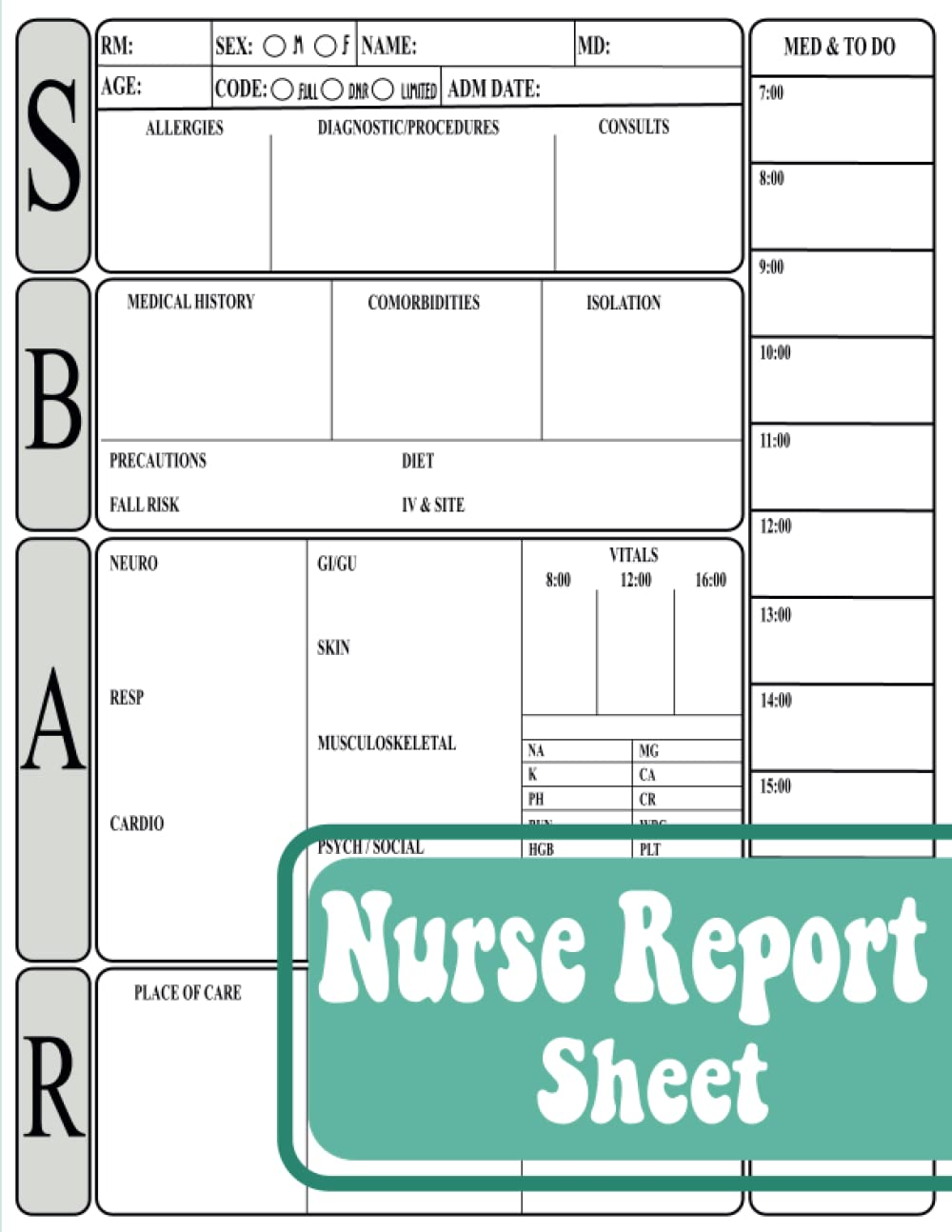 SBAR Nurse Report Sheet Notebook: Nurse Brain Sheet: Advanced Assessment Report of the Icu Patient, Great Nursing Student Appreciation Journal Gift(Size 8.5" X 11" Inch, 110 Pages).