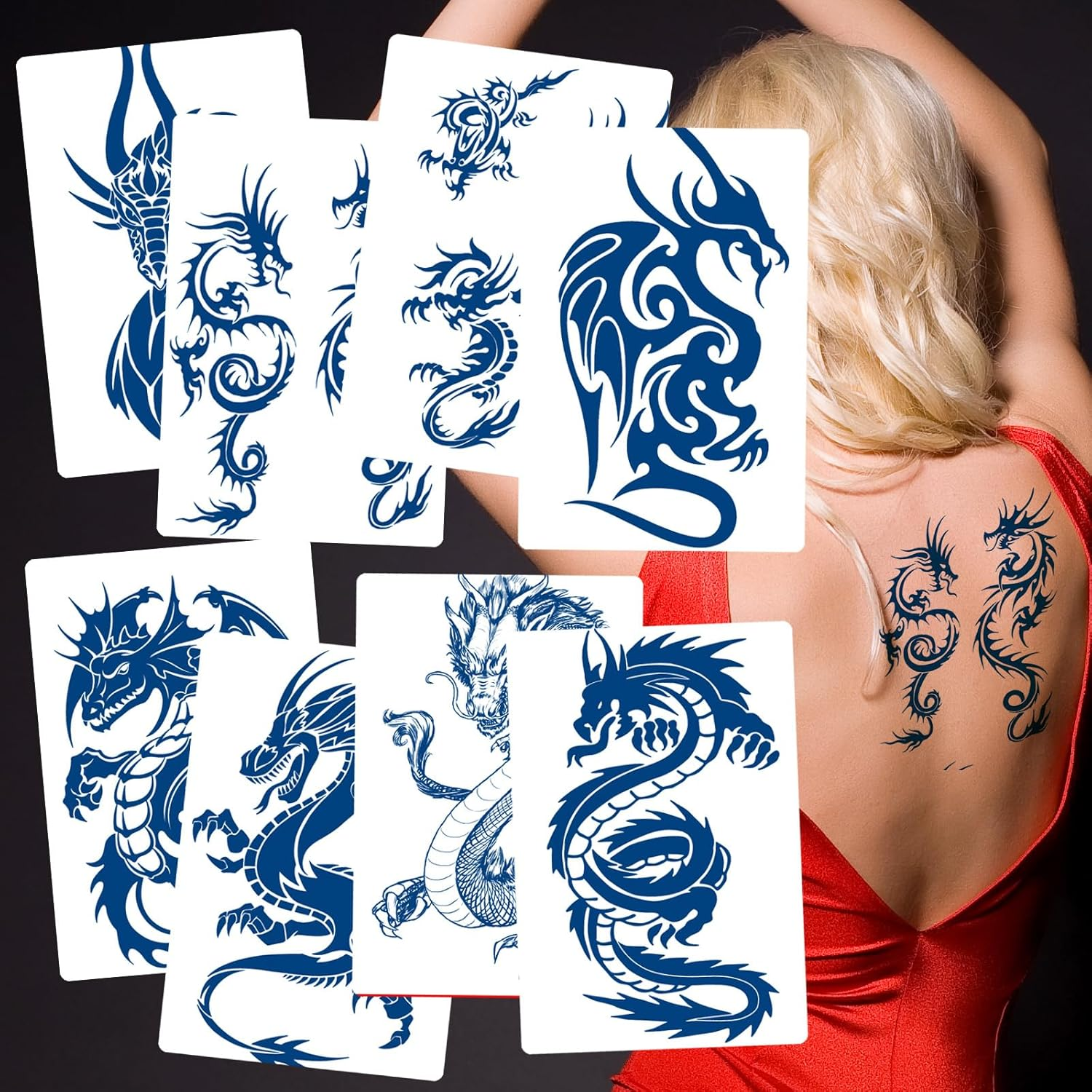 8-Sheet Dragon Temporary Tattoos - Realistic Infinity Totem Designs with Plant-Based Ink - Long Lasting Body Art for Men, Women & All Ages image number 5