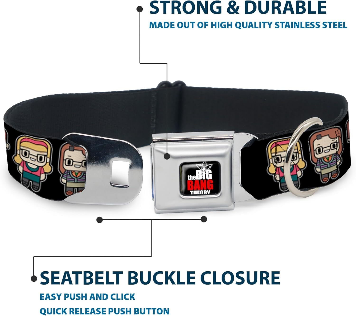 Buckle-Down Seatbelt Buckle Dog Collar - Big Bang Theory Chibi Characters Black - 1" Wide - Fits 15-26" Neck - Large image number 5
