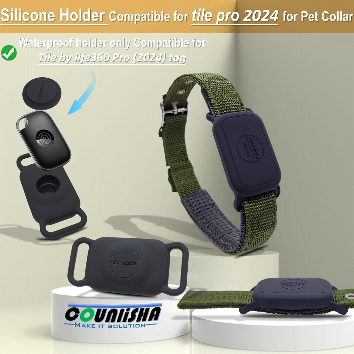 Silicone Holder for Tile Pro (2024) for Dog Collar, Slim Durable Cover Tag for Pet Necklace Accessories, Waterproof Case for Tile Life360 Pro Tracker for Cat,Bag (2 Pack,Black)