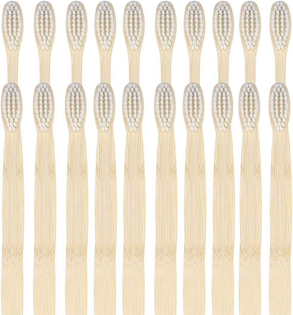 Natural Bamboo Toothbrush &ndash; Biodegradable Eco-Friendly Adult Toothbrush | Soft Tapered Bristles | Vegan, Bpa-Free, Zero Waste Oral Care (20 X WHITE)